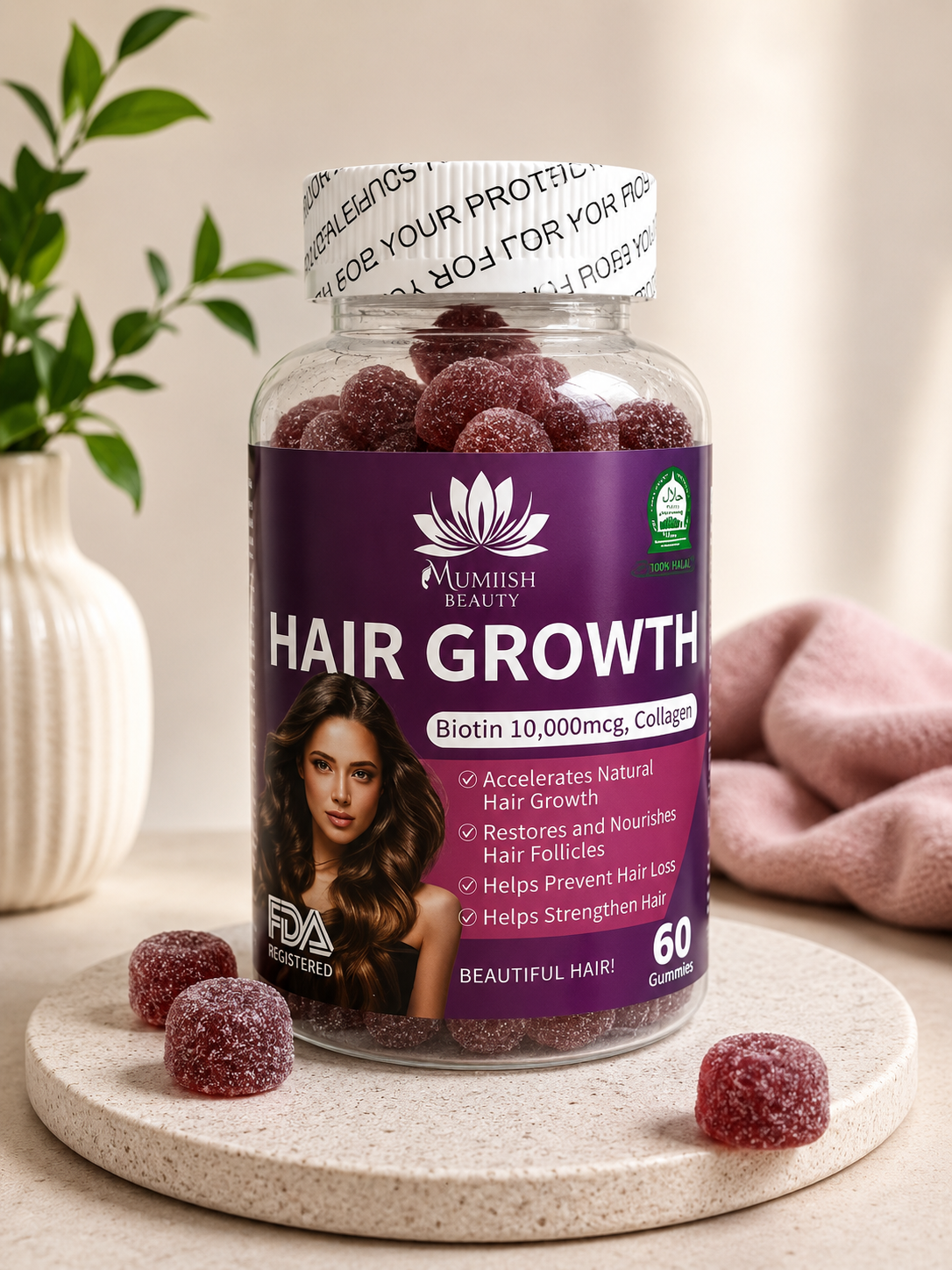 Hair Growth Gummies — Biotine 10 000mcg & Collagène